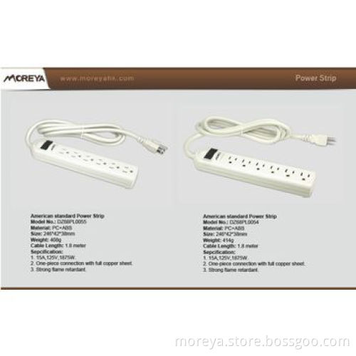Power strip of American standard, with 4 socket outlets, PC+ABS plastic, extension cordNew
